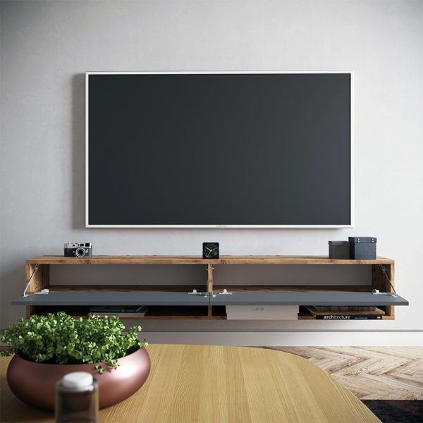 176 000003 3 6 Handra pakoworld wall TV unit with shelf color anthracite-oak 180x31,5x29,5cmIndoor furniture > TV stands