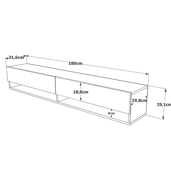 176 000003 4 6 Handra pakoworld wall TV unit with shelf color anthracite-oak 180x31,5x29,5cmIndoor furniture > TV stands