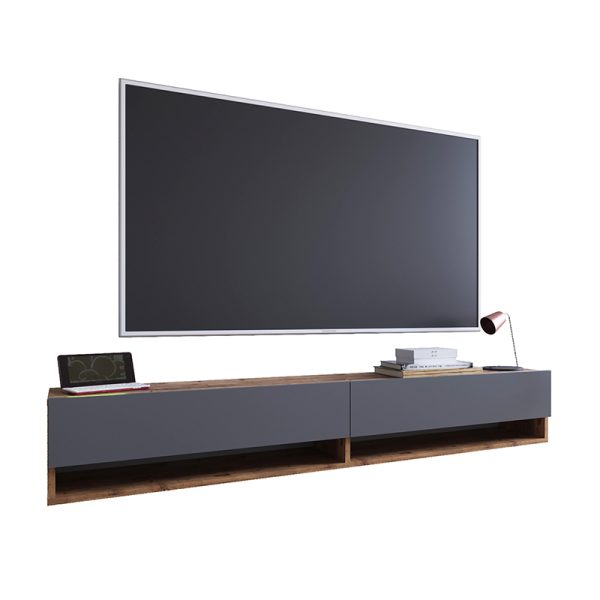 176 000003 9 Handra pakoworld wall TV unit with shelf color anthracite-oak 180x31,5x29,5cmIndoor furniture > TV stands