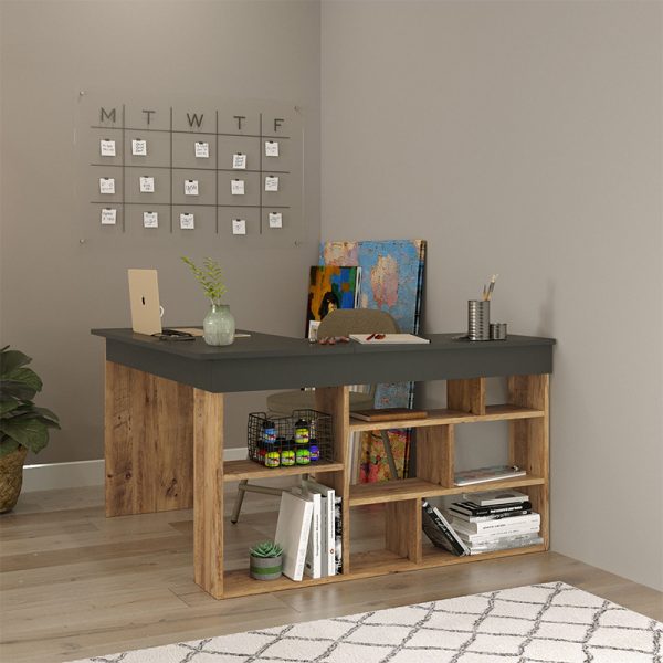 176 000024 3 4 Rosaline pakoworld corner desk color anthracite-oak 120x129x72cmOffice furniture > Working desk