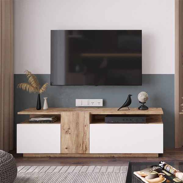 176 000055 2 10 TV stand Elana pakoworld sonoma-white 150x29.5x46.3cmIndoor furniture > TV stands