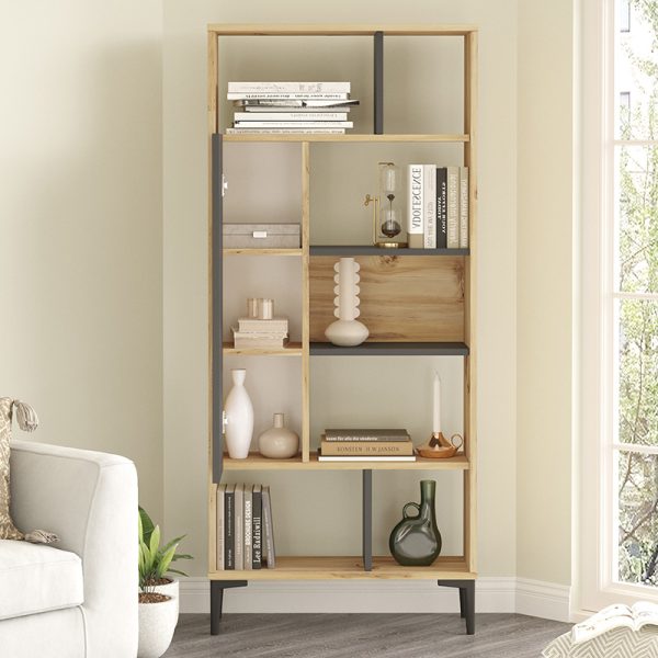 176 000074 2 4 Neville pakoworld bookcase color natural-anthracite 72x25x163.3cmIndoor furniture > Bookshelves