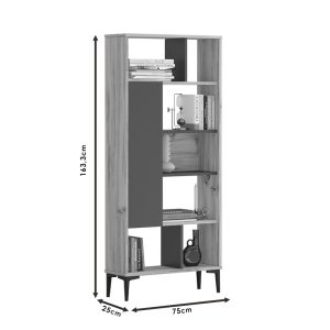 176 000074 4 4 Neville pakoworld bookcase color natural-anthracite 72x25x163.3cmIndoor furniture > Bookshelves