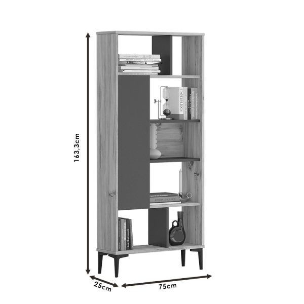176 000074 4 4 Neville pakoworld bookcase color natural-anthracite 72x25x163.3cmIndoor furniture > Bookshelves