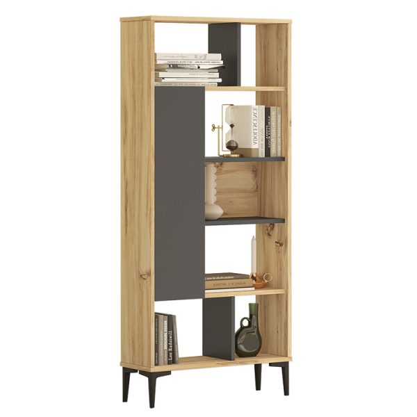 176 000074 7 Neville pakoworld bookcase color natural-anthracite 72x25x163.3cmIndoor furniture > Bookshelves