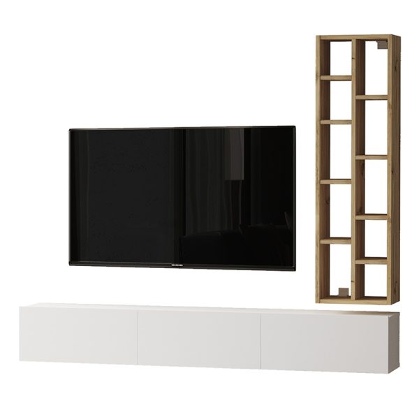176 000100 1 Esmeralda pakoworld wall TV unit white-natural color 74.5x27x145cmIndoor furniture > Living room sets