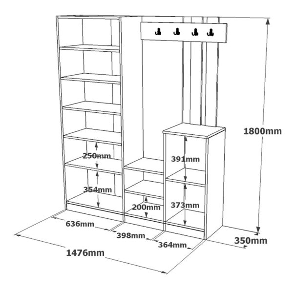 176 000130 2 7 Entrance unit Doorse pakoworld melamine white-sonoma 147.5x35x180cmIndoor furniture > Entrance furniture