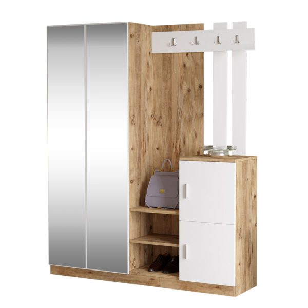 176 000130 8 Entrance unit Doorse pakoworld melamine white-sonoma 147.5x35x180cmIndoor furniture > Entrance furniture