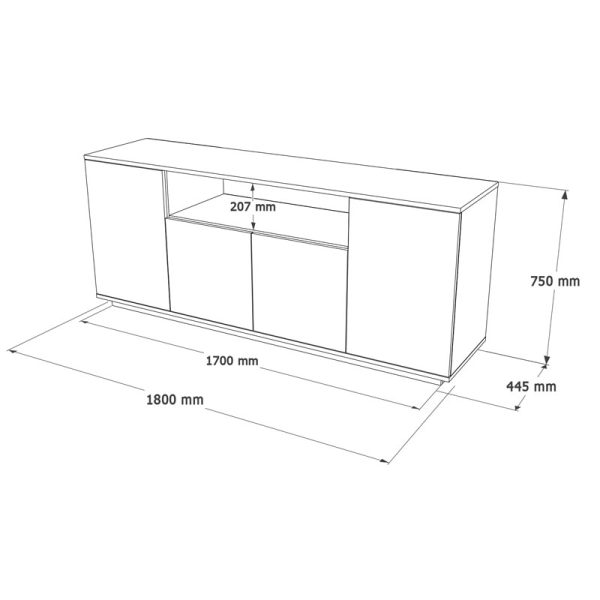 176 000137 3 1 Buffet Placefol pakoworld melamine white-natural 180x44.5x75cmIndoor furniture > Buffets
