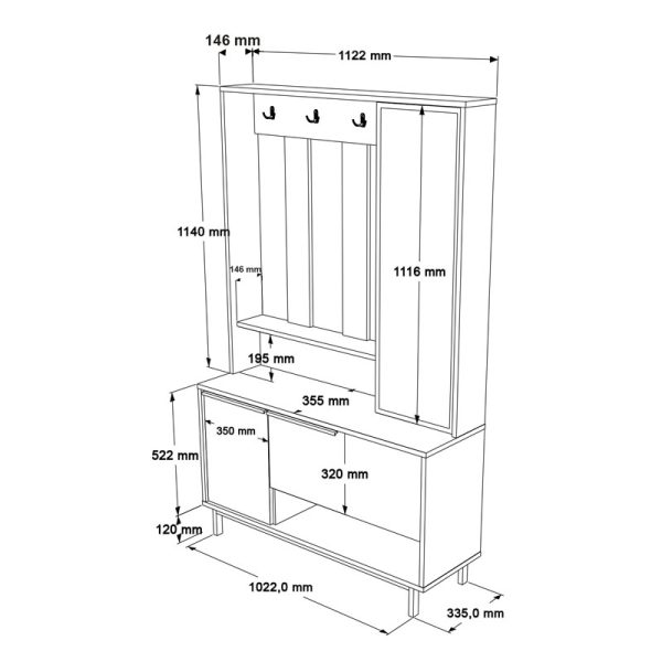 176 000148 3 2 Entrance unit Zerbie pakoworld melamine natural-black 112x35.5x178cmIndoor furniture > Entrance furniture