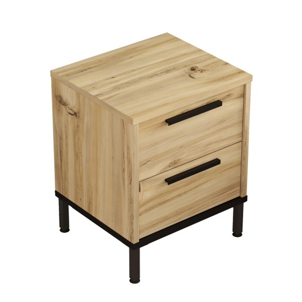 176 000188 2 2 Nightstand Nako pakoworld black metal and melamine in natural shade 40x35.5x48.8cmIndoor furniture > Bedside tables