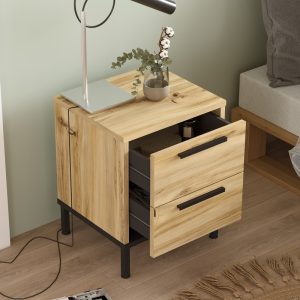 176 000188 3 2 Nightstand Nako pakoworld black metal and melamine in natural shade 40x35.5x48.8cmIndoor furniture > Bedside tables