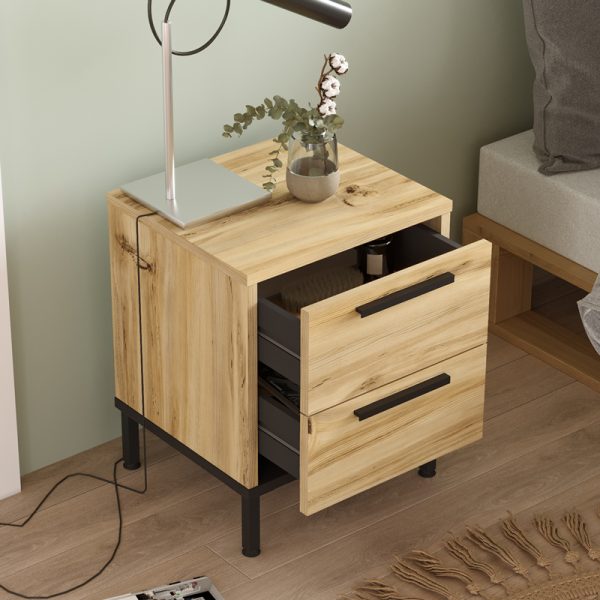 176 000188 3 2 Nightstand Nako pakoworld black metal and melamine in natural shade 40x35.5x48.8cmIndoor furniture > Bedside tables