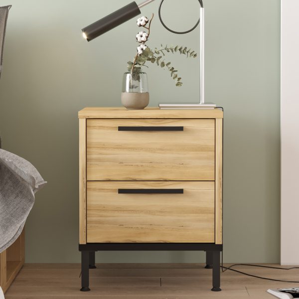 176 000188 4 2 Nightstand Nako pakoworld black metal and melamine in natural shade 40x35.5x48.8cmIndoor furniture > Bedside tables