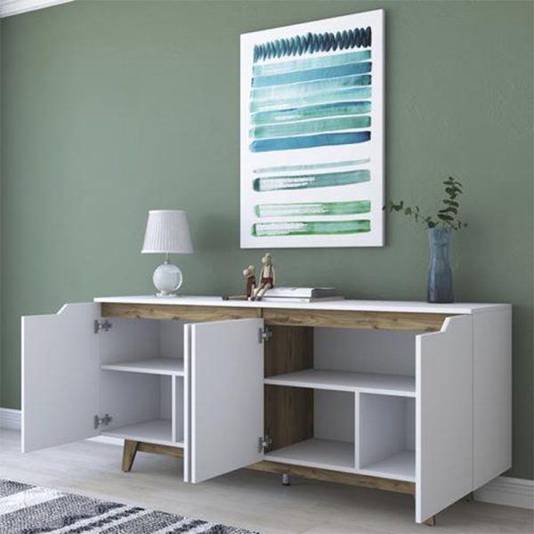 182 000004 2 3 Buffet Rafaelo pakoworld walnut-white 180x45x78,5cmIndoor furniture > Buffets