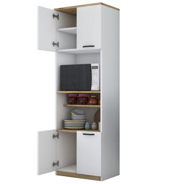 182 000013 2 Kitchen cabinet with shelves Rowan pakoworld white-walnut 60x42x182cmIndoor furniture > Home organization > Kitchen > Shelves