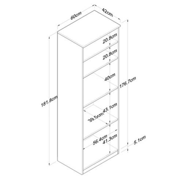 182 000013 4 Kitchen cabinet with shelves Rowan pakoworld white-walnut 60x42x182cmIndoor furniture > Home organization > Kitchen > Shelves