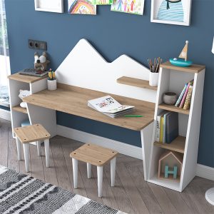 182 000029 4 12 Office set for children 3pcs Bubble pakoworld walnut-white180x45x93.5cmIndoor furniture > Children's Room