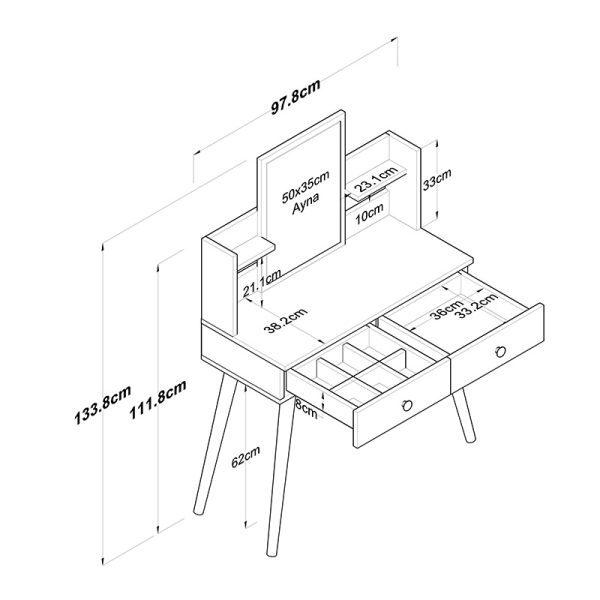 182 000037 4 6 Dressing table with mirror Rainy pakoworld white 90x38.2x111.8cmIndoor furniture > Drawers-consoles