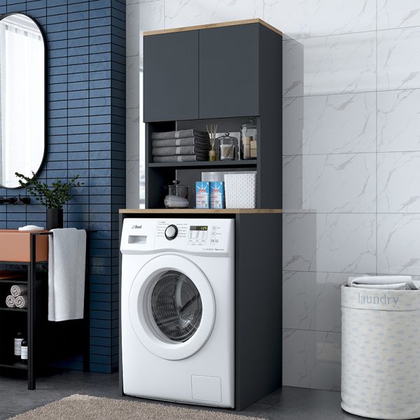 182 000051 3 Laundry cabinet Rasmus pakoworld anthracite-natural 65x60x183.6cmIndoor furniture > Home organization > Bathroom > Cabinets