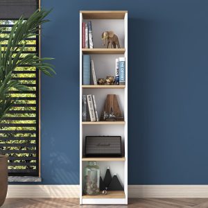 182 000054 2 9 Bookcase Goldie pakoworld white-natural 40x25x161.80 cmIndoor furniture > Bookshelves