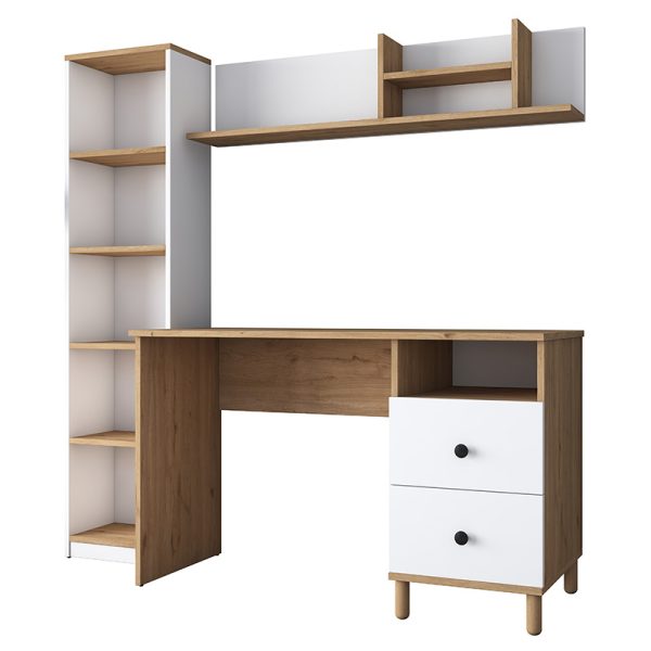 182 000059 11 Work desk-shelf unit Goldie pakoworld white-natural 160x50x161.8cmOffice furniture > Working desk