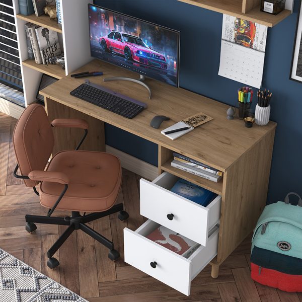 182 000059 2 8 Work desk-shelf unit Goldie pakoworld white-natural 160x50x161.8cmOffice furniture > Working desk