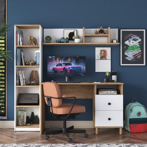 182 000059 3 8 Work desk-shelf unit Goldie pakoworld white-natural 160x50x161.8cmOffice furniture > Working desk