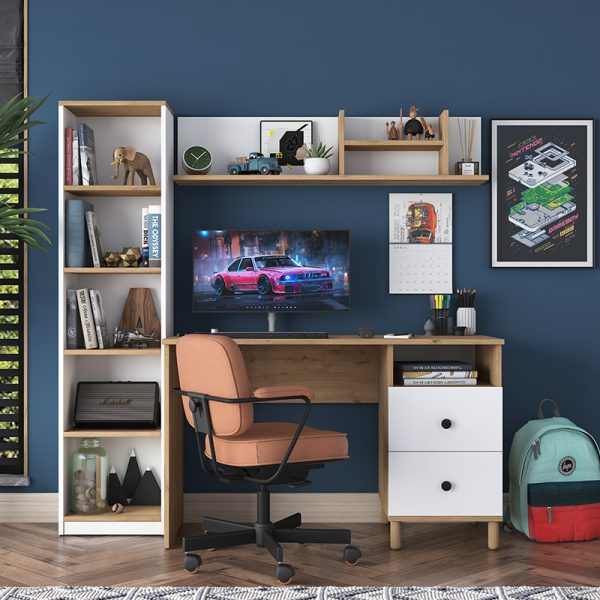 182 000059 3 8 Work desk-shelf unit Goldie pakoworld white-natural 160x50x161.8cmOffice furniture > Working desk