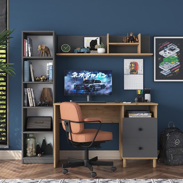 182 000060 2 2 Work desk-shelf unit Goldie pakoworld anthracite-natural 160x50x161.8cmOffice furniture > Working desk