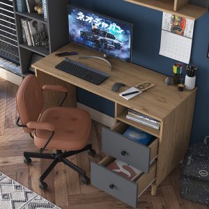 182 000060 3 2 Work desk-shelf unit Goldie pakoworld anthracite-natural 160x50x161.8cmOffice furniture > Working desk