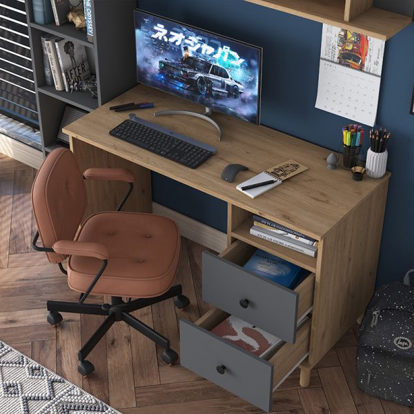 182 000060 3 2 Work desk-shelf unit Goldie pakoworld anthracite-natural 160x50x161.8cmOffice furniture > Working desk