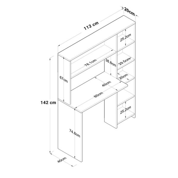 182 000068 3 8 Work desk-bookcase Janson pakoworld sonoma 113x40x142cmOffice furniture > Working desk
