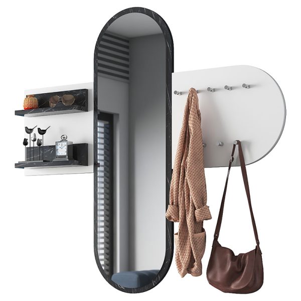 182 000071 Wall hanger Baunty pakoworld with mirror white-black marble 125x8x122cmIndoor furniture > Entrance furniture