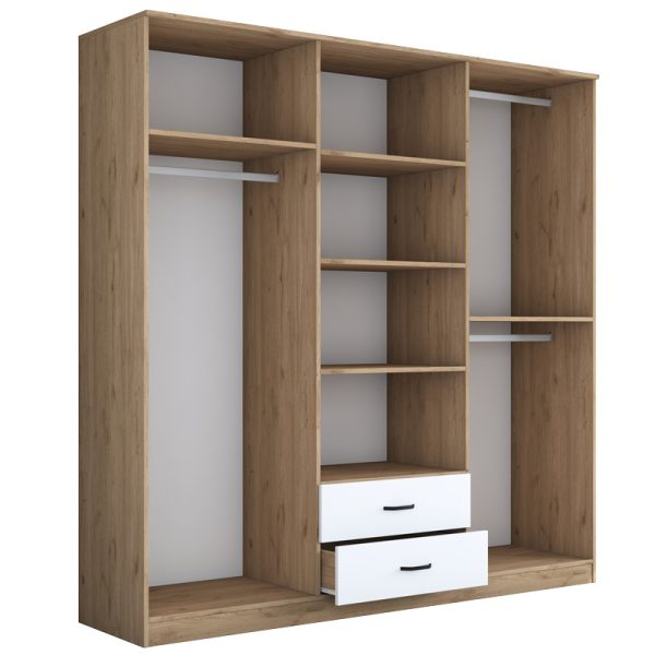 182 000093 2 Wardrobe with mirror Warko pakoworld white walnut melamine 210x51.5x210cmIndoor furniture > Wardrobes