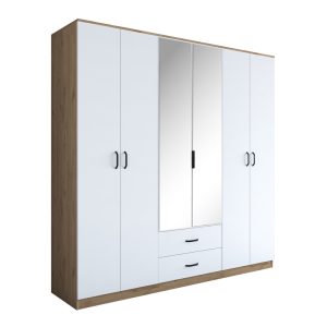182 000093 Wardrobe with mirror Warko pakoworld white walnut melamine 210x51.5x210cmIndoor furniture > Wardrobes