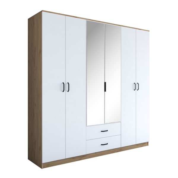 182 000093 Wardrobe with mirror Warko pakoworld white walnut melamine 210x51.5x210cmIndoor furniture > Wardrobes