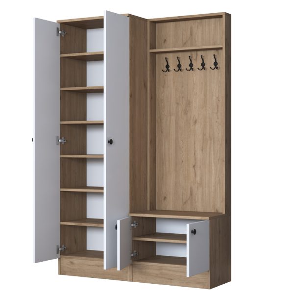 182 000094 2 Entrance furniture Nafdo pakoworld walnut-white melamine 119.6x35.5x182.8cmIndoor furniture > Entrance furniture