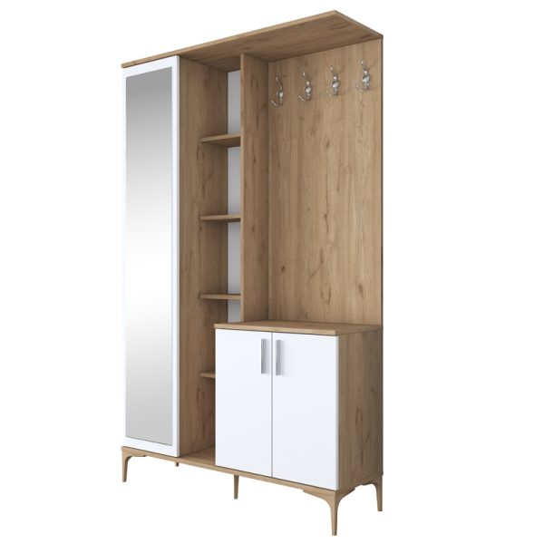 182 000095 11 Entrance furniture Zozmo pakoworld walnut-white melamine 120x37.5x198.6cmIndoor furniture > Entrance furniture