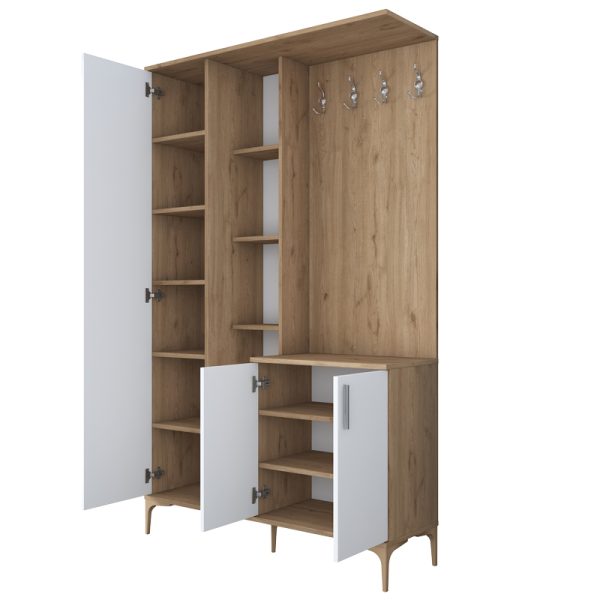 182 000095 2 8 Entrance furniture Zozmo pakoworld walnut-white melamine 120x37.5x198.6cmIndoor furniture > Entrance furniture