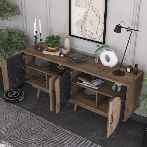 182 000099 2 2 Buffet Suckie pakoworld walnut-black marble look melamine-walnut pp leg 180x45x82.6cmIndoor furniture > Buffets