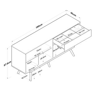 182 000112 4 2 Buffet Satava pakoworld pp in white-walnut color 180x45x87.60cmIndoor furniture > Buffets
