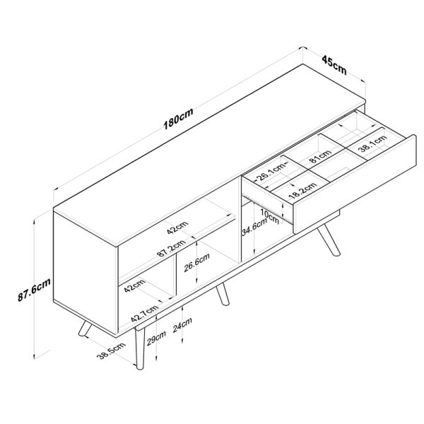 182 000112 4 2 Buffet Satava pakoworld pp in white-walnut color 180x45x87.60cmIndoor furniture > Buffets