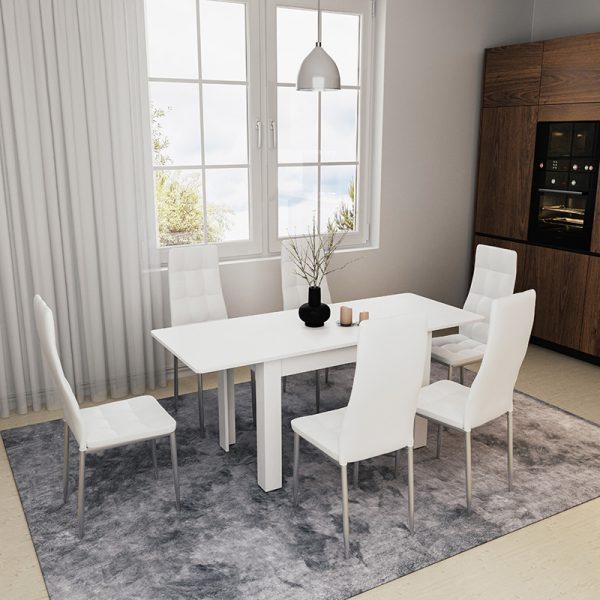 184 000008 2 4 Dining table Quiin pakoworld extendable white 120-174x70x73.5cmIndoor furniture > Dining Tables