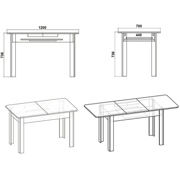 184 000008 4 4 Dining table Quiin pakoworld extendable white 120-174x70x73.5cmIndoor furniture > Dining Tables