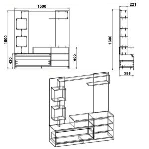 184 000073 2 3 Entertainment unit Aiden pakoworld sonoma-white 150x38.5x160cmIndoor furniture > Living room sets