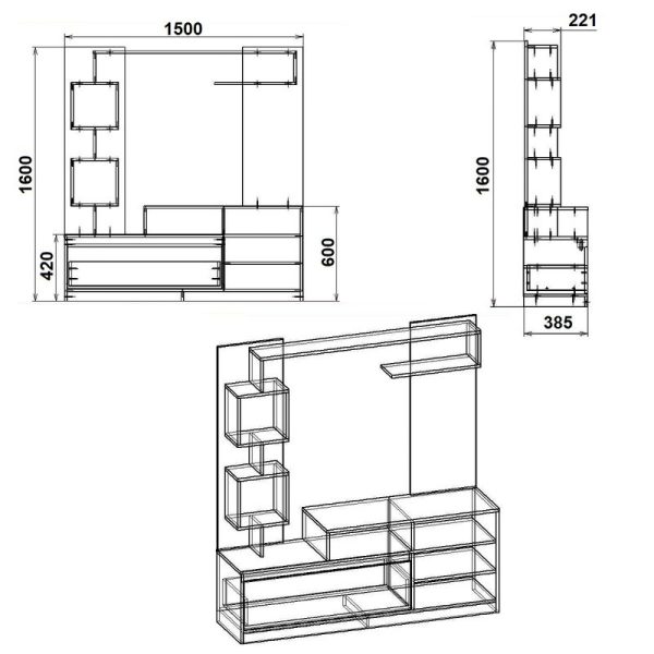 184 000073 2 3 Entertainment unit Aiden pakoworld sonoma-white 150x38.5x160cmIndoor furniture > Living room sets