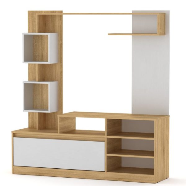 184 000073 4 Entertainment unit Aiden pakoworld sonoma-white 150x38.5x160cmIndoor furniture > Living room sets