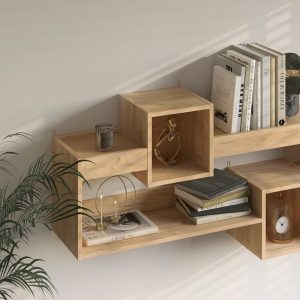 184 000105 3 5 Wall Shelf Shellie pakoworld in oak color 120x28x65cmIndoor furniture > Wall shelves