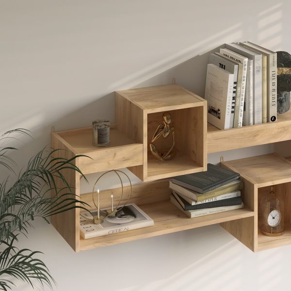 184 000105 3 5 Wall Shelf Shellie pakoworld in oak color 120x28x65cmIndoor furniture > Wall shelves